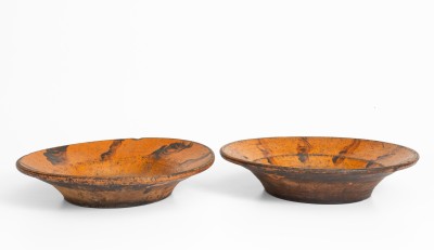 Rare Pair of Alamance County, NC Redware Dirt Dishes, circa 1820-1850