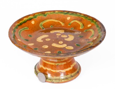 Exceedingly Rare Pennsylvania Redware Serving Dish w/ Two-Color Slip Decoration, 19th century