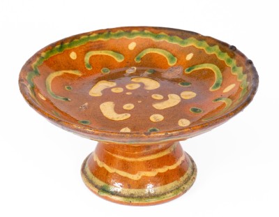 Exceedingly Rare Pennsylvania Redware Serving Dish w/ Two-Color Slip Decoration, 19th century