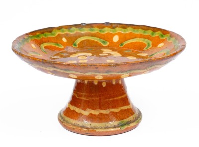 Exceedingly Rare Pennsylvania Redware Serving Dish w/ Two-Color Slip Decoration, 19th century