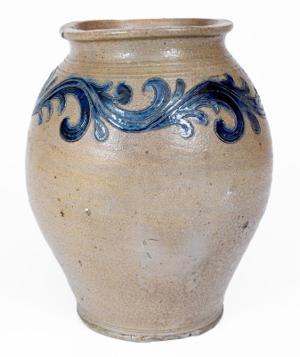 Exceptional New York City Stoneware Jar w/ Elaborate Incised Vine Decoration, circa 1790