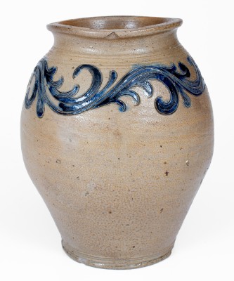 Exceptional New York City Stoneware Jar w/ Elaborate Incised Vine Decoration, circa 1790