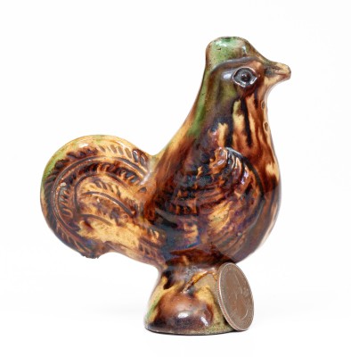 Rare and Fine Moravian Redware Chicken Caster w/ Whieldon-Type Glaze, Salem, North Carolina