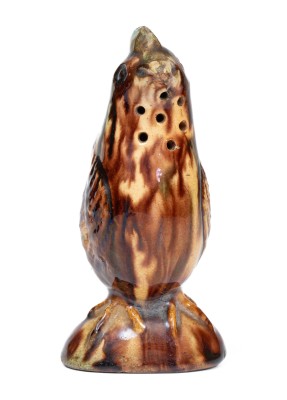 Rare and Fine Moravian Redware Chicken Caster w/ Whieldon-Type Glaze, Salem, North Carolina