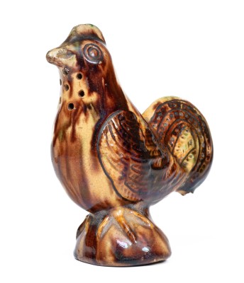 Rare and Fine Moravian Redware Chicken Caster w/ Whieldon-Type Glaze, Salem, North Carolina