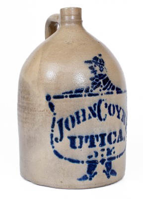 Rare N. A. WHITE & SON / UTICA, NY Stoneware Jug w/ Stenciled Jockey and Advertising