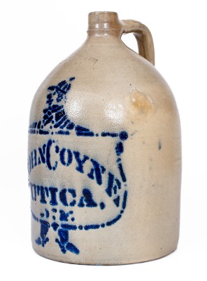 Rare N. A. WHITE & SON / UTICA, NY Stoneware Jug w/ Stenciled Jockey and Advertising