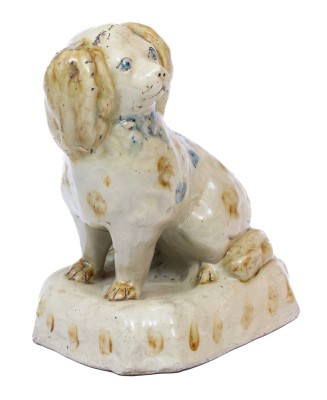 Rare Stoneware Spaniel Doorstop w/ Two-Color Slip Decoration, attrib. Donaghho Pottery, Parkersburg, WV