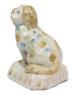 Rare Stoneware Spaniel Doorstop w/ Two-Color Slip Decoration, attrib. Donaghho Pottery, Parkersburg, WV