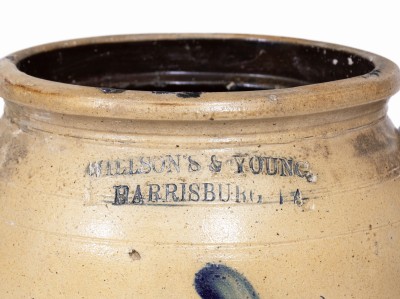 Rare WILLSON S & YOUNG / HARRISBURG, PA Stoneware Jar, circa 1855