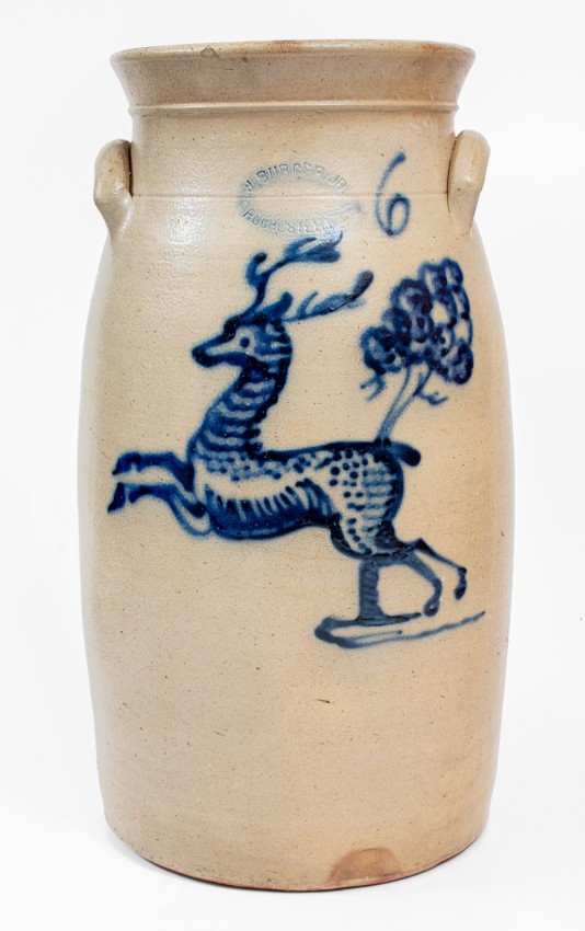 Rare Six-Gallon J. BURGER, JR. / ROCHESTER, N.Y. Stoneware Deer Churn