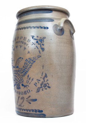 Fine 12-Gallon T.F. REPPERT / EAGLE POTTERY / GREENSBORO, PA Stoneware Jar w/ Eagle Motif