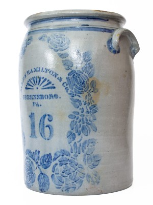 Outstanding 16-Gallon James Hamilton & Co. / Greensboro, PA Stoneware Jar