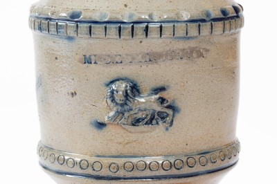 Extremely Rare Stoneware Presentation Bank w/ Bird and Lion Designs: DONATION FOR THE THIRD INTEREST