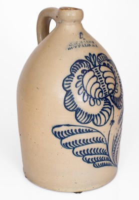 Outstanding C. W. BRAUN / BUFFALO, NY Stoneware Jug w/ Oversized Slip-Trailed Floral Decoration