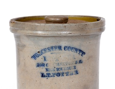 Very Rare WORCESTER COUNTY BUTTER FOR CHARLESTON, SC NECK ICE HOUSE Stoneware Jar