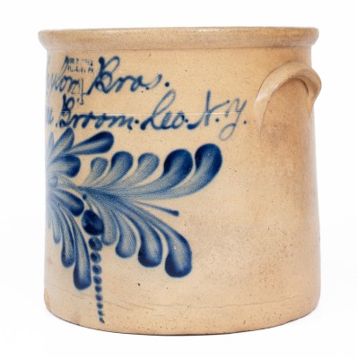 Exceptional EVAN R. JONES / PITTSTON, PA Stoneware Crock w/ Elaborate Slip-Trailed Advertising