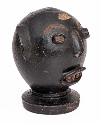 Very Rare Southern Stoneware Face Jug w/ Carved Details, circa 1885