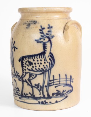 Outstanding J. & E. NORTON / BENNINGTON, VT Stoneware Jar w/ Elaborate Standing Deer Decoration