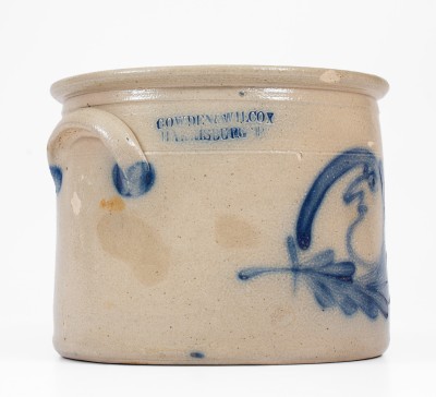 Rare COWDEN & WILCOX / HARRISBURG, PA Stoneware Cake Crock w/ Man-in-the-Moon Decoration