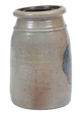 Fine Western Pennsylvania Stoneware Canning Jar w/ Peach Decoration