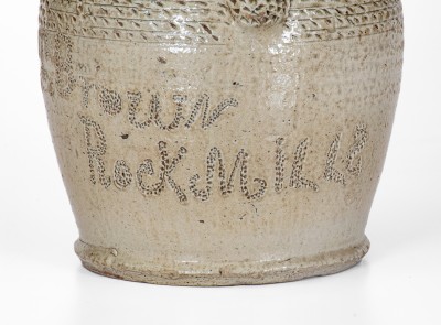 Exceptional Salt-and-Alkaline-Glazed Stoneware Pitcher w/ Profuse Punchwork, Inscribed 