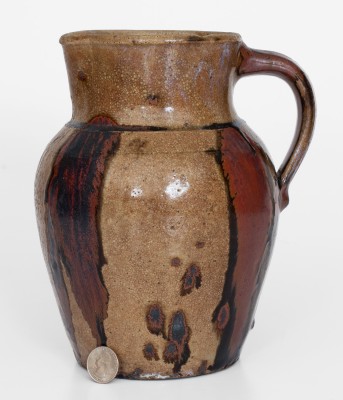 Exceptional Alkaline-Glazed Stoneware Pitcher w/ Iron Slip Decoration, attrib. John Davis Leopard, Rusk County, Texas