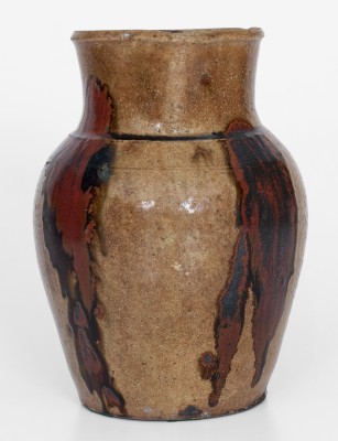 Exceptional Alkaline-Glazed Stoneware Pitcher w/ Iron Slip Decoration, attrib. John Davis Leopard, Rusk County, Texas