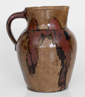 Exceptional Alkaline-Glazed Stoneware Pitcher w/ Iron Slip Decoration, attrib. John Davis Leopard, Rusk County, Texas