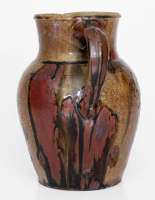 Exceptional Alkaline-Glazed Stoneware Pitcher w/ Iron Slip Decoration, attrib. John Davis Leopard, Rusk County, Texas