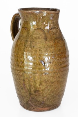 Rare Alkaline-Glazed Stoneware Pitcher attrib. Thomas Owenby, Union District, SC, circa 1860