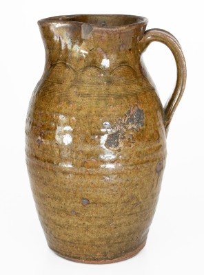 Rare Alkaline-Glazed Stoneware Pitcher attrib. Thomas Owenby, Union District, SC, circa 1860