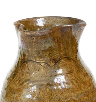 Rare Alkaline-Glazed Stoneware Pitcher attrib. Thomas Owenby, Union District, SC, circa 1860