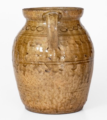 Exceptional Open-Handled Alabama Alkaline-Glazed Stoneware Jar w/ Impressed Decoration