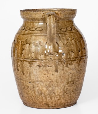 Exceptional Open-Handled Alabama Alkaline-Glazed Stoneware Jar w/ Impressed Decoration