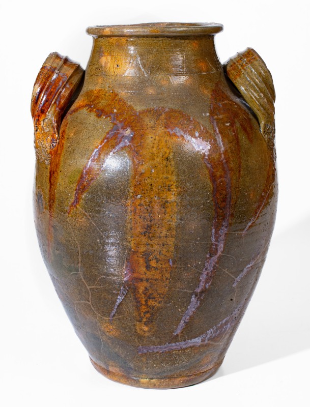 Extremely Rare HAUN (Christopher Alexander Haun), Greene County, TN Redware Jar w/ Exuberant Manganese Brushwork