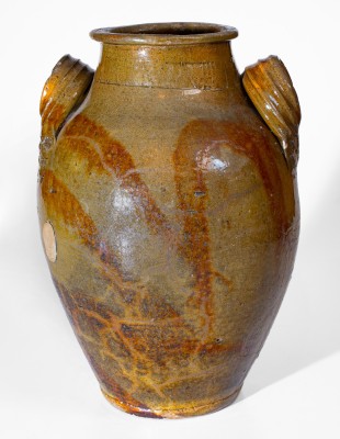 Extremely Rare HAUN (Christopher Alexander Haun), Greene County, TN Redware Jar w/ Exuberant Manganese Brushwork