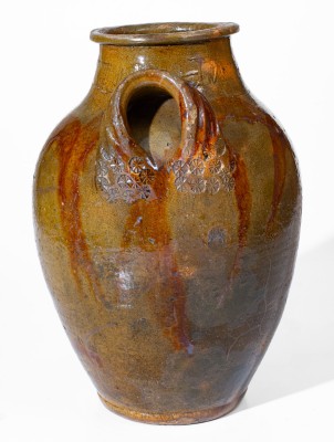 Extremely Rare HAUN (Christopher Alexander Haun), Greene County, TN Redware Jar w/ Exuberant Manganese Brushwork