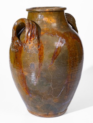 Extremely Rare HAUN (Christopher Alexander Haun), Greene County, TN Redware Jar w/ Exuberant Manganese Brushwork