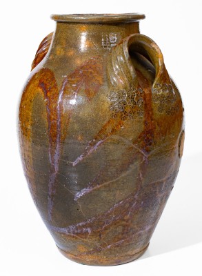 Extremely Rare HAUN (Christopher Alexander Haun), Greene County, TN Redware Jar w/ Exuberant Manganese Brushwork