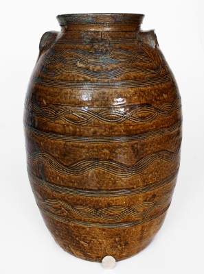 Exceptional Four-Gallon Stoneware Jar w/ Profuse Incised Decoration, att.. Jacob Eichelberger, Talladega  Co, Alabama