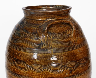 Exceptional Four-Gallon Stoneware Jar w/ Profuse Incised Decoration, att.. Jacob Eichelberger, Talladega  Co, Alabama