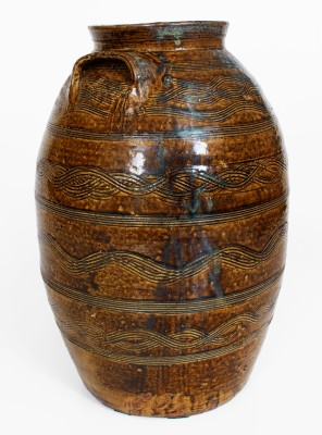 Exceptional Four-Gallon Stoneware Jar w/ Profuse Incised Decoration, att.. Jacob Eichelberger, Talladega  Co, Alabama