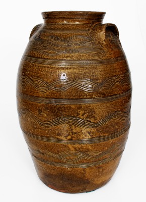 Exceptional Four-Gallon Stoneware Jar w/ Profuse Incised Decoration, att.. Jacob Eichelberger, Talladega  Co, Alabama