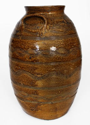 Exceptional Four-Gallon Stoneware Jar w/ Profuse Incised Decoration, att.. Jacob Eichelberger, Talladega  Co, Alabama