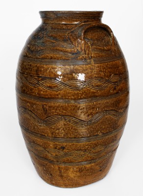 Exceptional Four-Gallon Stoneware Jar w/ Profuse Incised Decoration, att.. Jacob Eichelberger, Talladega  Co, Alabama