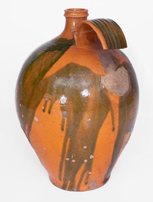 Exceptional Copper-Decorated Redware Jug attrib. Christopher Alexander Haun, Greene County, TN, c1840-1860