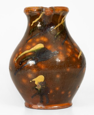 Very Rare Redware Pitcher w/ Three-Color Slip Decoration attrib. Nathaniel Rochester, West Bloomfield, NY, c1818-31