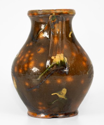 Very Rare Redware Pitcher w/ Three-Color Slip Decoration attrib. Nathaniel Rochester, West Bloomfield, NY, c1818-31