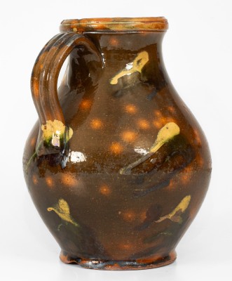 Very Rare Redware Pitcher w/ Three-Color Slip Decoration attrib. Nathaniel Rochester, West Bloomfield, NY, c1818-31